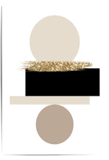 Beige black and gold abstract wall art with geometric circle design