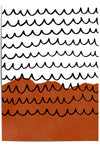 Burnt orange abstract wall art with black hand drawn waves