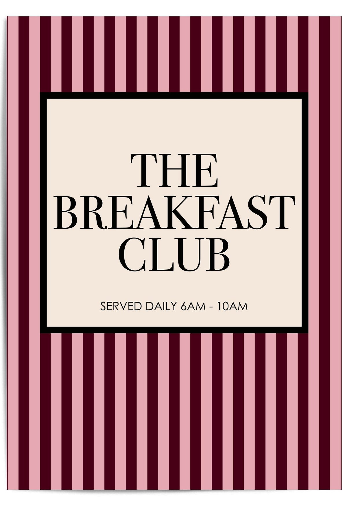 The Breakfast Club burgundy kitchen wall art with pink and wine red vertical stripes