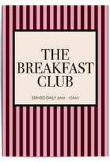 The Breakfast Club burgundy kitchen wall art with pink and wine red vertical stripes