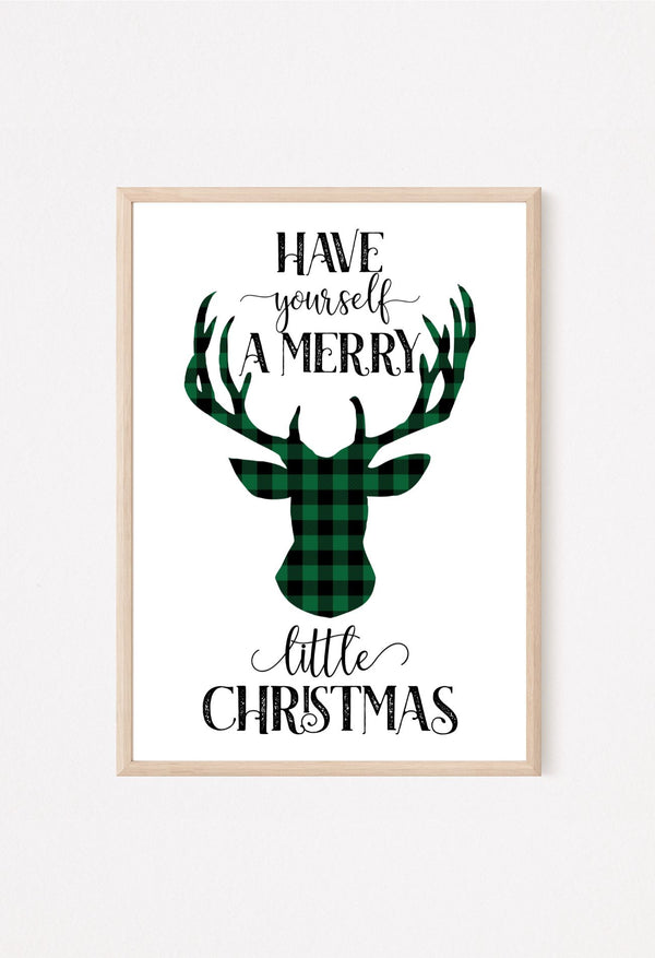 Holiday wall decor with plaid reindeer silhouette