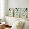 set of 3 sage green living room wall art over the chair prints