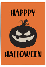 Happy Halloween Pumpkin Wall Art – Orange & Black Halloween Print