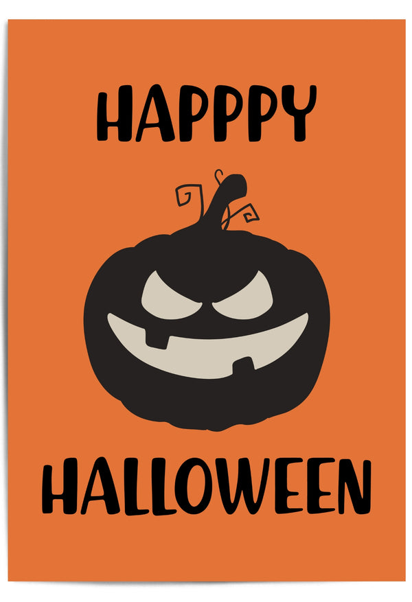 Happy Halloween Pumpkin Wall Art – Orange & Black Halloween Print