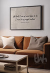 Minimalist wall art print featuring the quote “All that I am or ever hope to be, I owe to my angel mother” by Abraham Lincoln in black script and serif font on a soft beige watercolor background, placed on a wooden surface – perfect Mother's Day gift for mum.