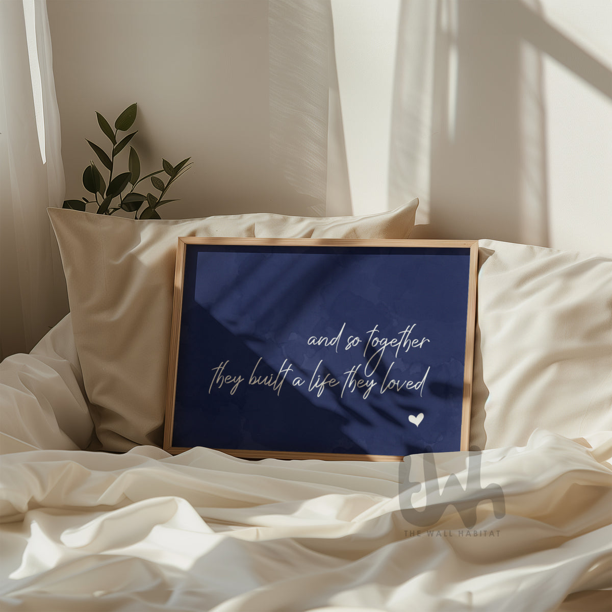 romantic navy bedroom wall art above bed couples quote print