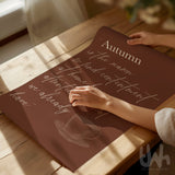 Autumn Season Quote Wall Art – Cozy Fall Brown Typography Poster with Teacup Illustration