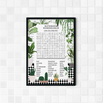 green bathroom wordsearch wall prints