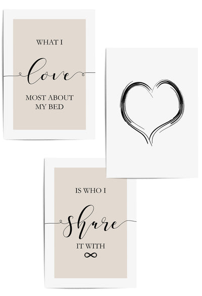 set of 3 beige and black heart print for bedroom