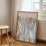 Black and beige abstract wall art with flowing organic line design