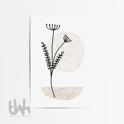 Beige Neutral Botanical Wall Art – Minimalist Line Drawing Print | Modern Plant Poster for Calm Interiors