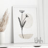 Framed neutral botanical line art print styled on a white cabinet with dried pampas grass – soft modern home décor