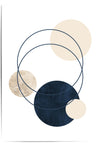 Abstract art print with geometric shapes in navy, beige, and black on a white background