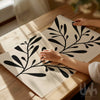 Bold Black Botanical Wall Art – Modern Minimalist Leaf Print on Beige Background