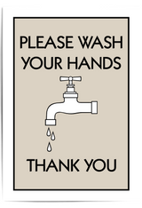 please wash you hands sign in black and beige