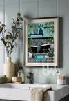 black and teal bathroom print