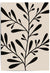 Modern botanical wall art print with bold black leaf silhouettes over a beige background, shown unframed and styled on a wooden desk in natural light