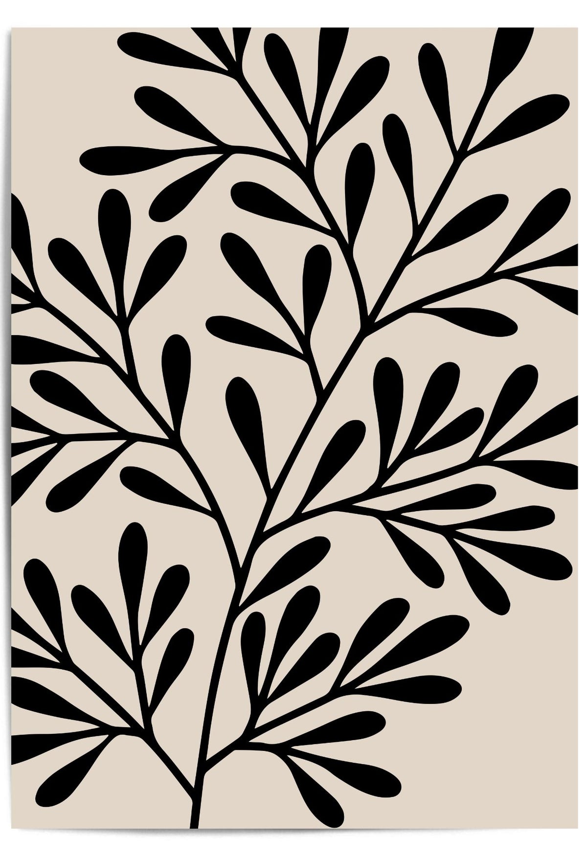 Beige wall art poster with black leaf pattern