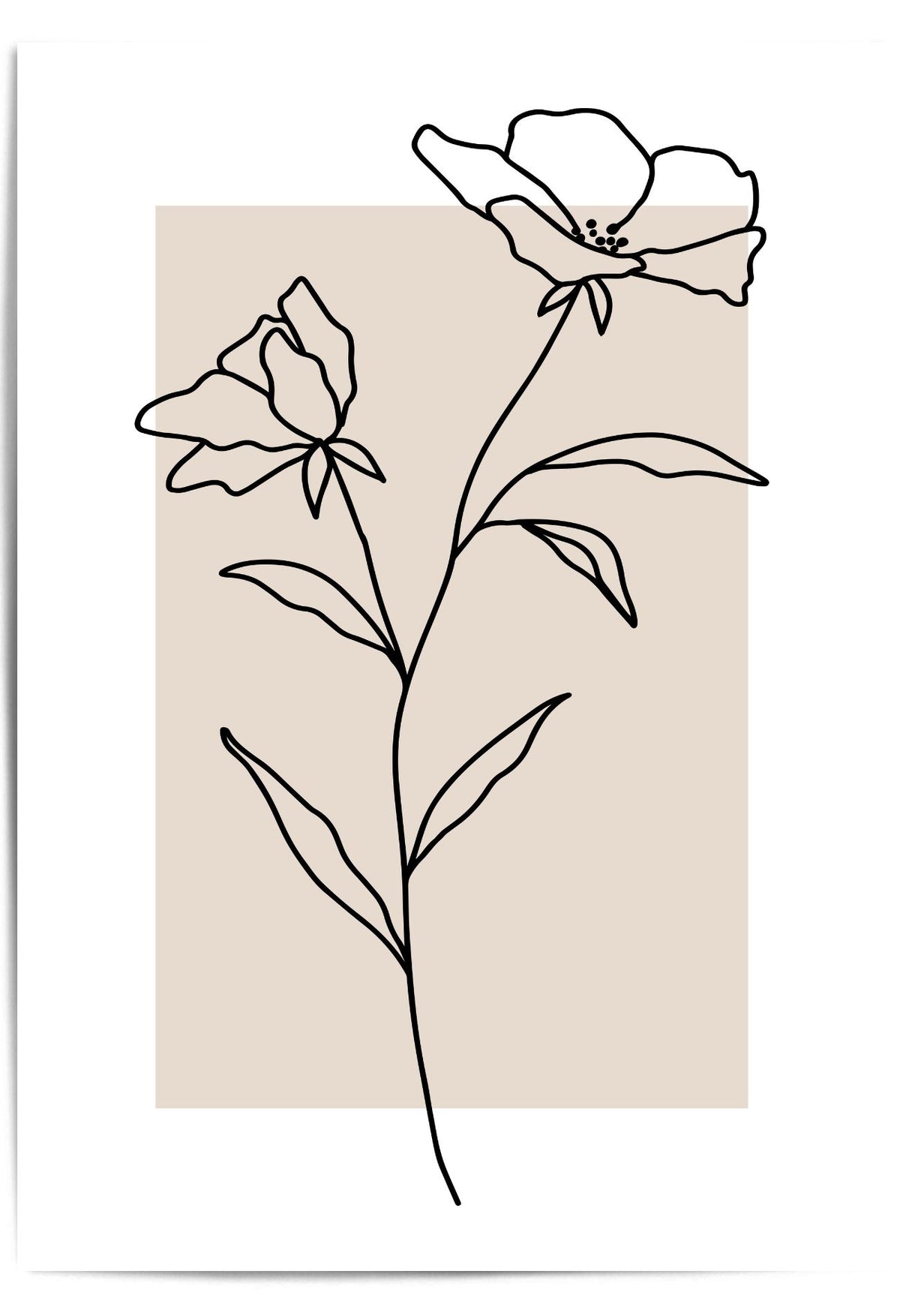 Minimalist line art of flowers on a beige background