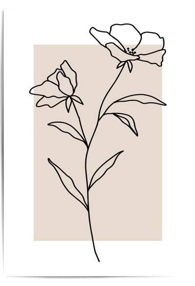 Minimalist line art of flowers on a beige background
