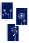 Set of 3 Navy Blue Dandelion Flower Wall Art Prints