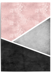 Blush pink, grey and charcoal abstract geometric wall art print featuring diagonal colour blocking and textured finish.