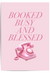 Booked Busy and Blessed pink wall art print with retro telephone illustration styled in a modern living room