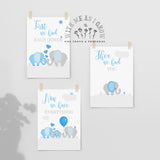 Blue Elephant Nursery Wall Art Set of 3 | First We Had Each Other | Digital Download