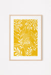 mustard yellow brushed leaf print