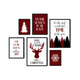 Six red and black buffalo check Christmas printable artworks arranged together
