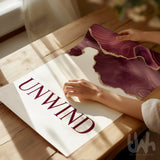 unwind burgundy bathroom print