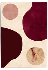 Burgundy digital wall art with contemporary organic shapes for living room decor