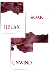 relax soak unwind burgundy bathroom