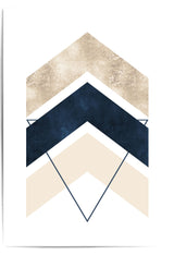 Geometric design with chevron patterns in beige, navy, and white on a white background