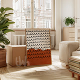 Modern orange wave wall art with black line pattern