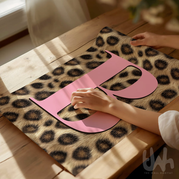 Personalised Leopard Initial Wall Art | Pink Animal Print Letter Poster