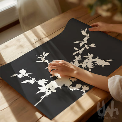 Dark Grey Cherry Blossom Floral Print