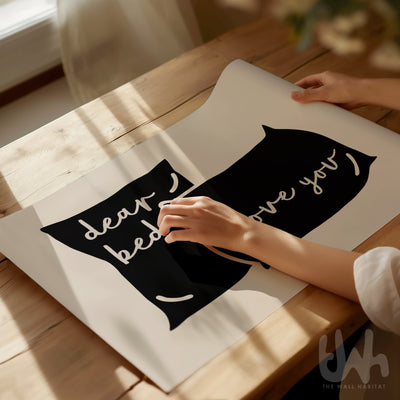 Dear Bed I Love You Wall Art – Minimalist Pillow Print | Modern Bedroom Quote Poster