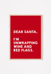 Funny Christmas Wall Art – Dear Santa Red Flags Print – Sarcastic Holiday Decor – Humorous Christmas Sign for Wine Lovers