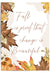Decorative autumn print with autumn leaves and pumpkins featuring the text 'Fall is proof that change is beautiful'.
