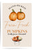 Poster with pumpkins and text 'Hand Picked Farm Fresh Pumpkins locally grown & harvested' on a beige background.
