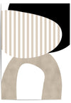 Abstract art piece with geometric shapes in black, white, and beige.
