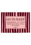 Funny Go To Sleep bedroom wall art with sarcastic quote in burgundy and pink stripes