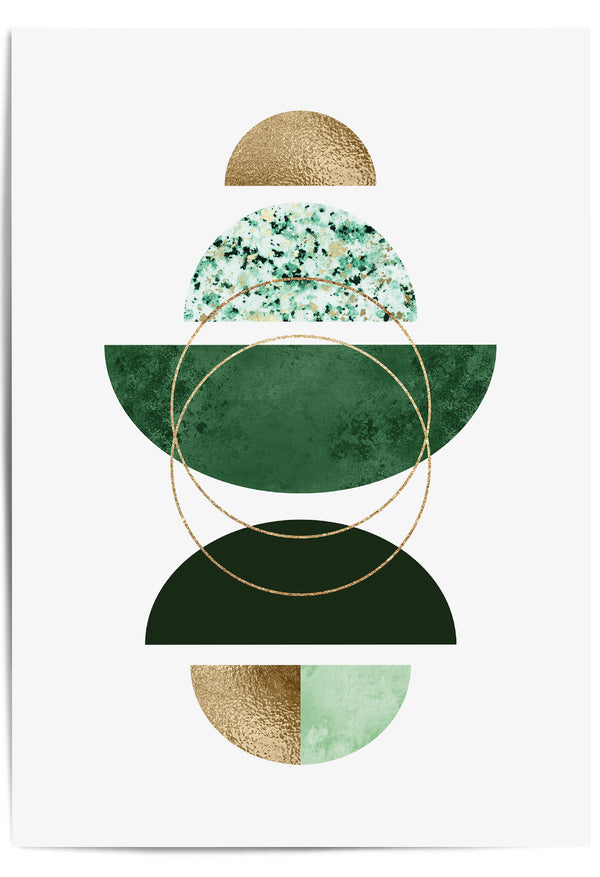 green and gold abstract geometric wall art emerald circles print