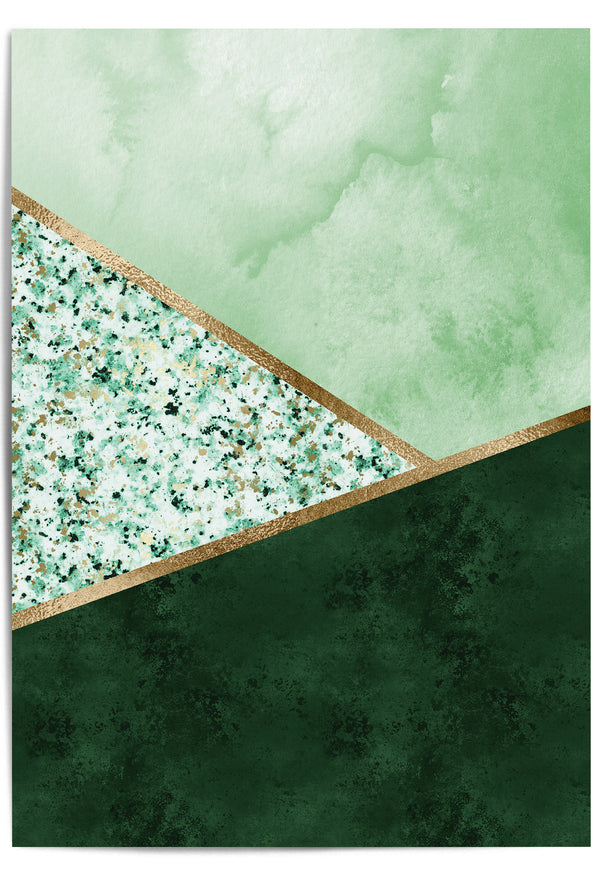 emerald green and gold colour block abstract wall art print
