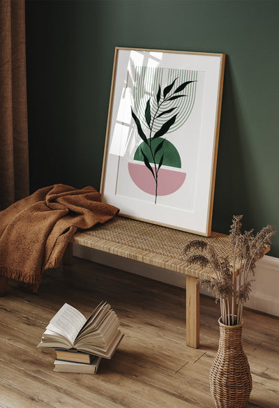 green pink mid century wall art print