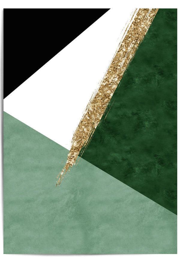 Green Gold Geometric Wall Art – Modern Abstract Minimalist Poster