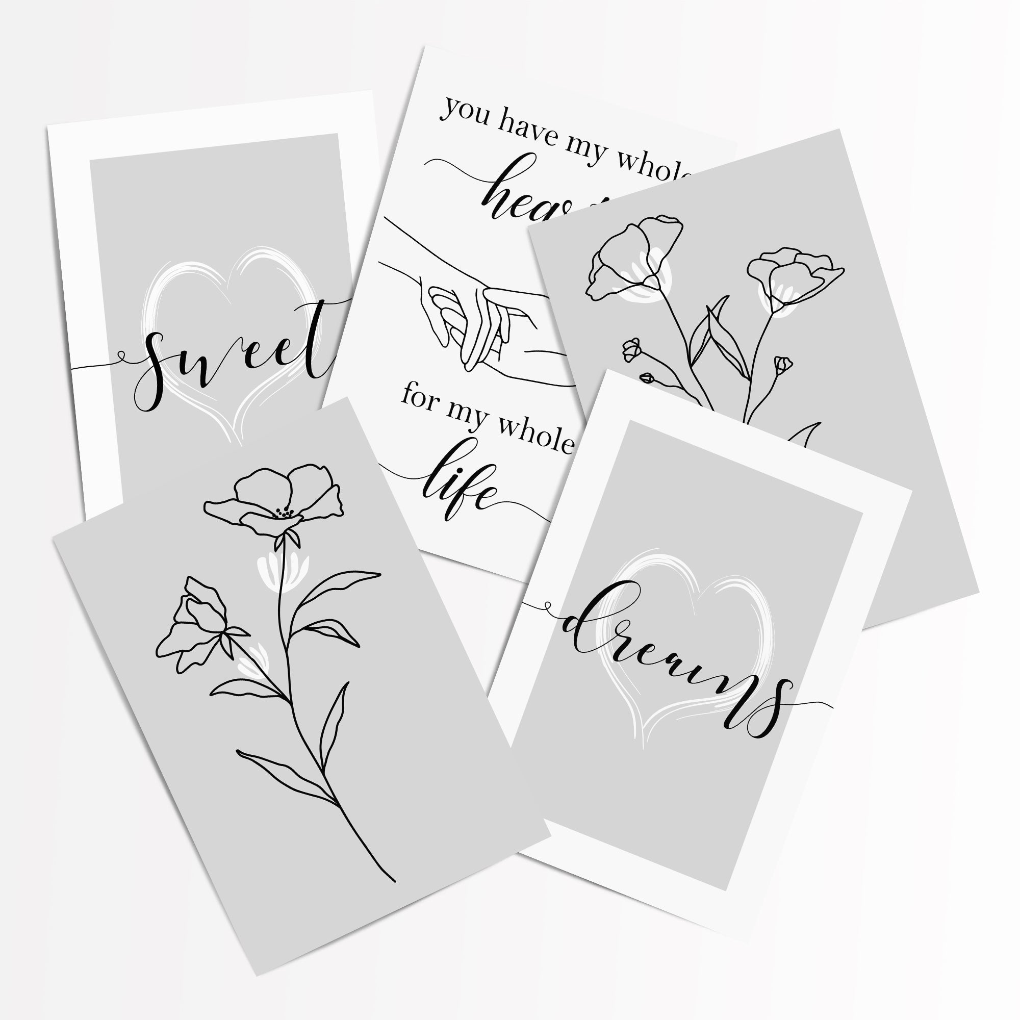 Set of 5 Grey Bedroom Wall Art Prints | Romantic Botanical Printable Set | Digital Download