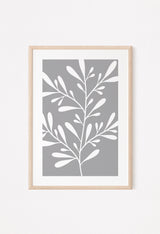 grey wall print poster leaf design