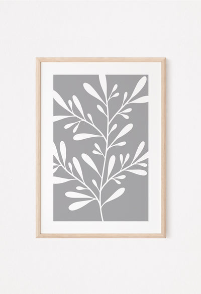 grey wall print poster leaf design